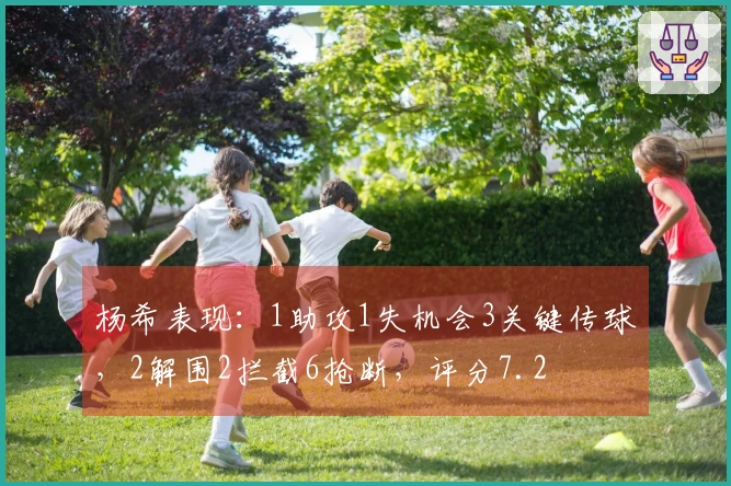 杨希表现：1助攻1失机会3关键传球，2解围2拦截6抢断，评分7.2